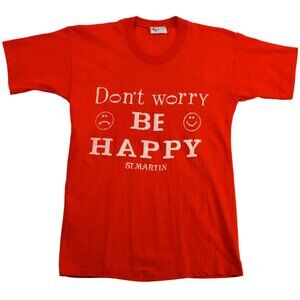 Vintage T Shirt DON'T WORRY BE HAPPY ST. MARTIN Size Small Rose
